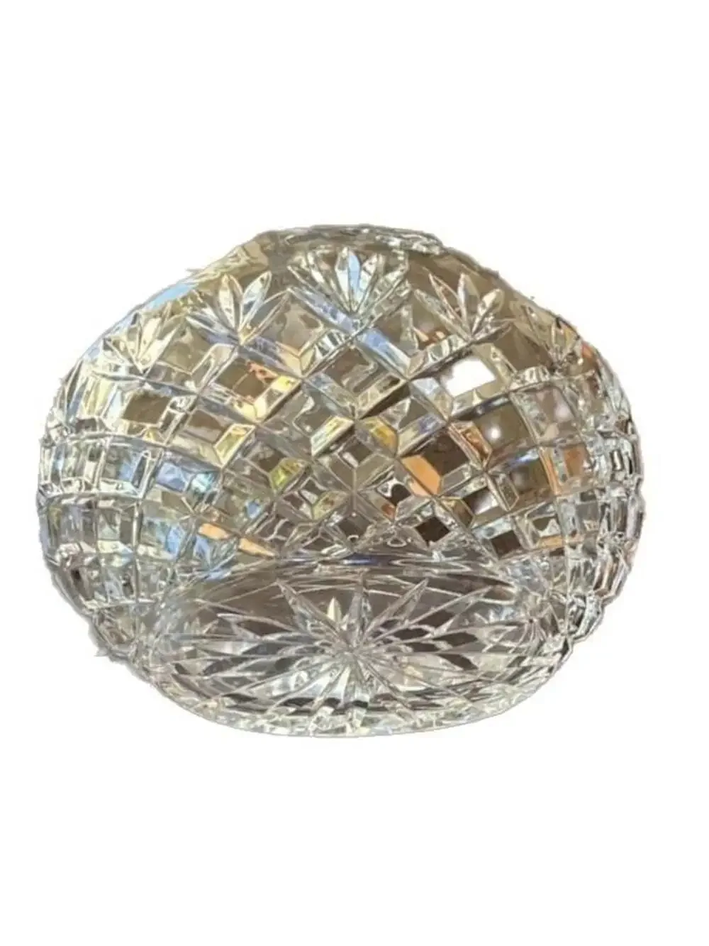 Vintage Cut Crystal Glass Basket with Starburst Pattern and Handle 8” Across